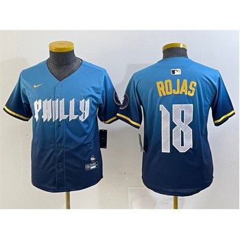 Youth Philadelphia Phillies #18 Johan Rojas Blue 2024 City Connect Limited Stitched Baseball Jersey