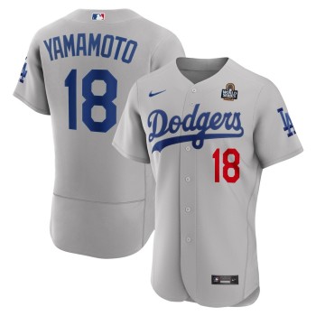 Men's Los Angeles Dodgers #18 Yoshinobu Yamamoto Gray 2024 World Series Alternate Authentic Player Jersey