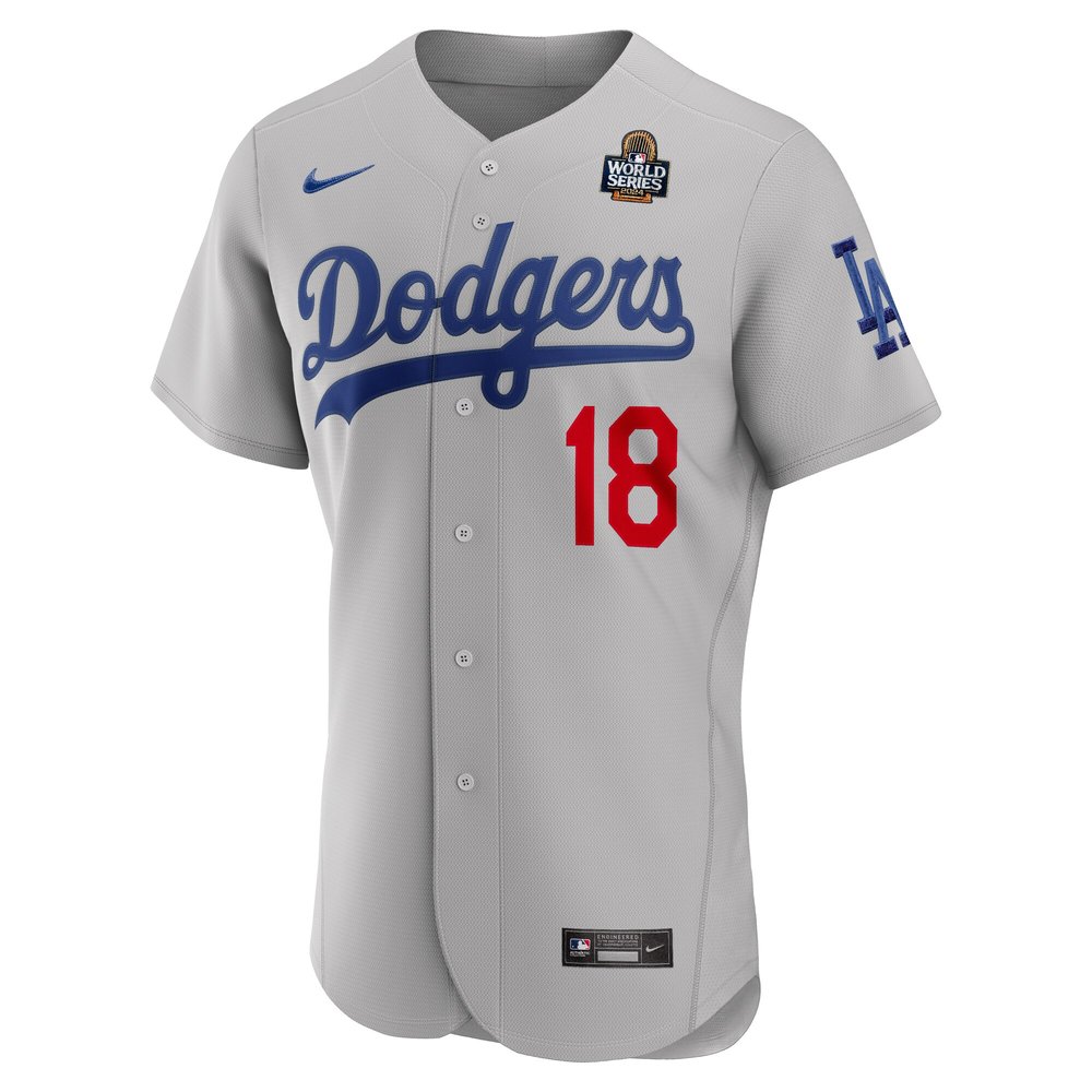 Men's Los Angeles Dodgers #18 Yoshinobu Yamamoto Gray 2024 World Series Alternate Authentic Player Jersey