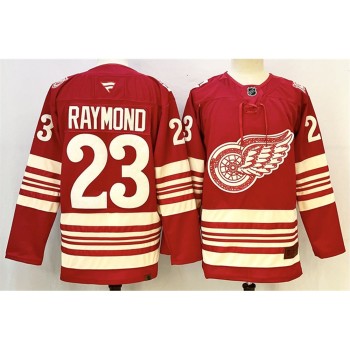 Men's Detroit Red Wings #23 Lucas Raymond Red 2025-26 Centennial Premium Stitched Hockey Premium Jersey