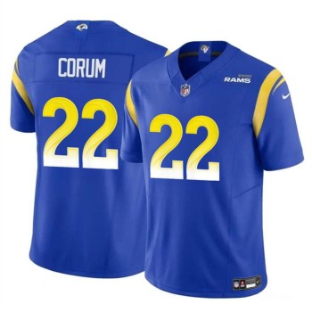 Youth Los Angeles Rams #22 Blake Corum Blue 2024 Draft F.U.S.E Vapor Untouchable Stitched Football Jersey Youth Los Angeles Rams #22 Blake Corum Blue 2024 Draft F.U.S.E Vapor Untouchable Stitched Football Jersey