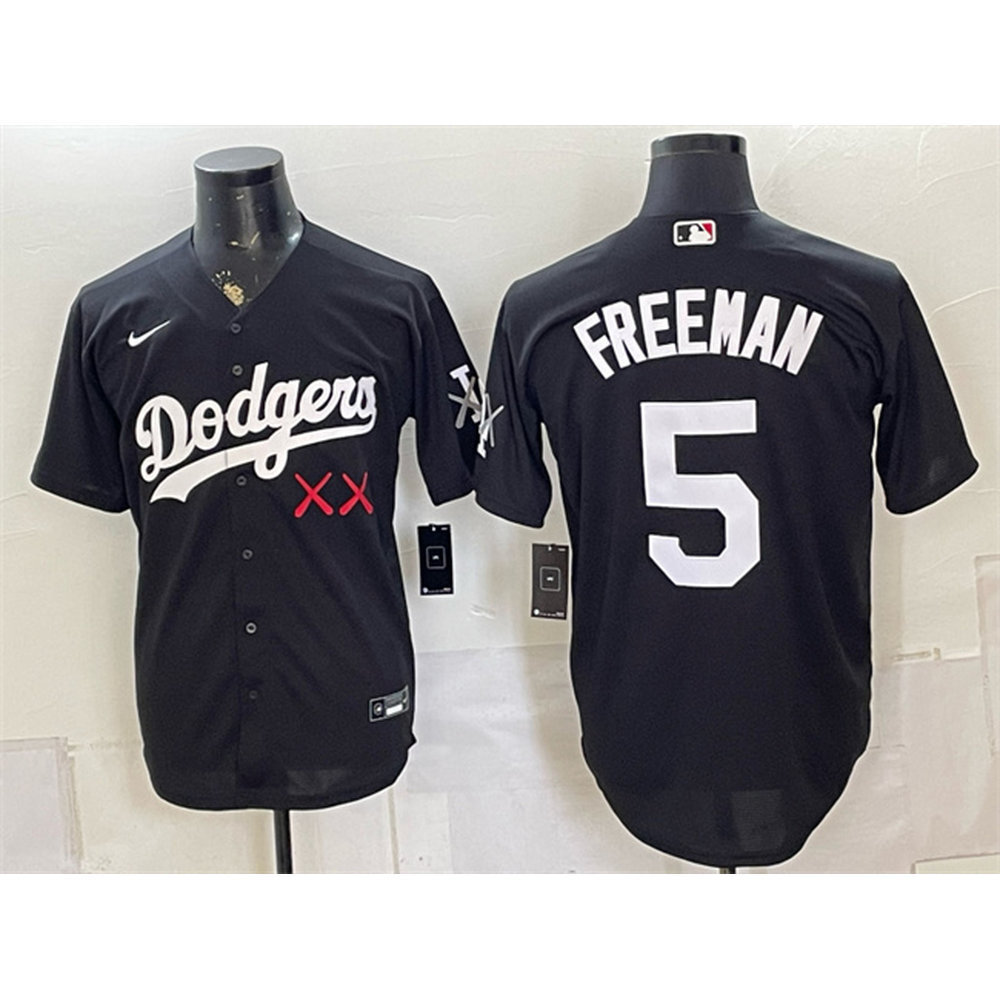 Youth Los Angeles Dodgers x KAWS #5 Freddie Freeman Black Vapor Premier Limited Baseball Jersey