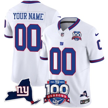 Men's New York Giants White 2026 100th Season & State Patch Vapor F.U.S.E. Limited Custom Jersey