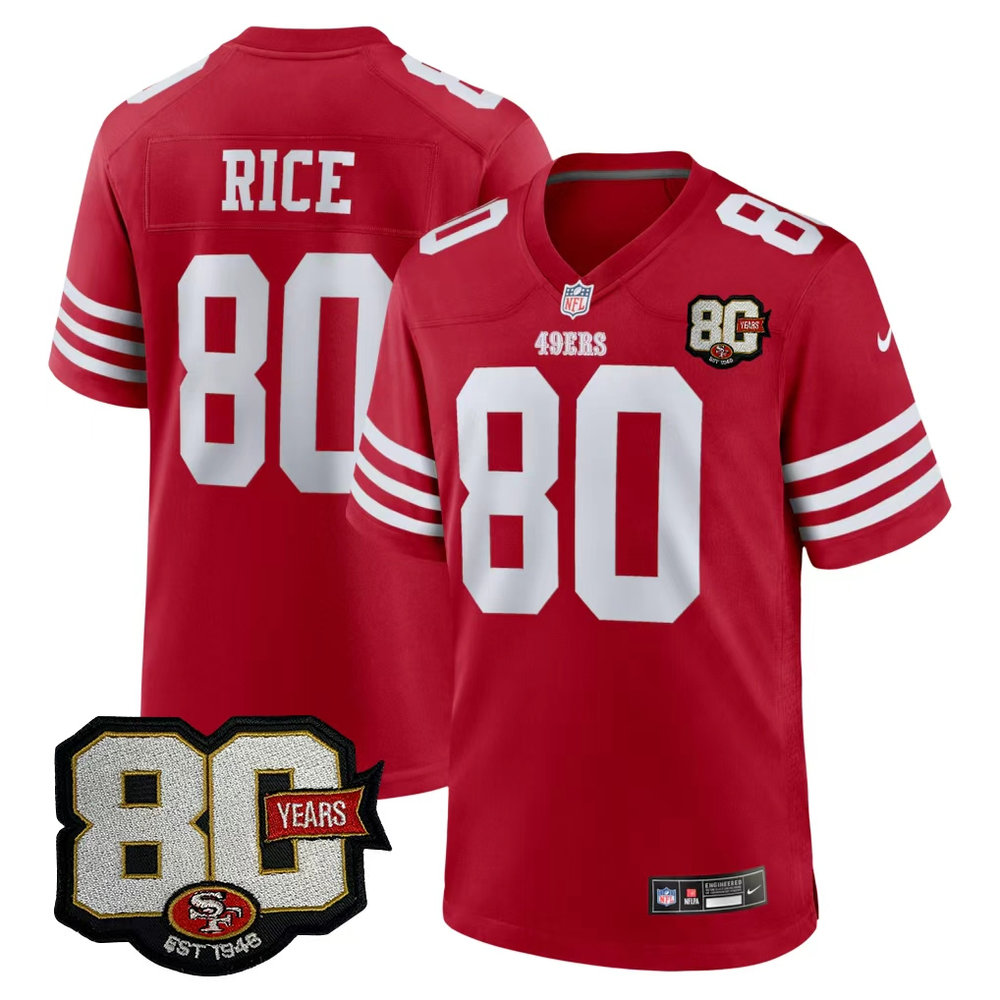 Men's San Francisco 49ers #80 Jerry Rice Red 80 Anniversary Game Jersey