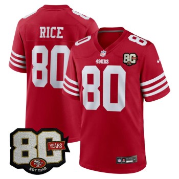 Men's San Francisco 49ers #80 Jerry Rice Red 80 Anniversary Game Jersey