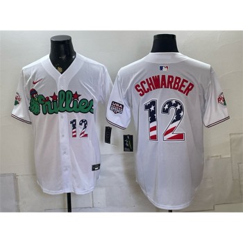Men's Philadelphia Phillies #12 Kyle Schwarber White Phanatic USA 250 Fourth of July Jersey Men's Philadelphia Phillies #12 Kyle Schwarber White Phanatic USA 250 Fourth of July Jersey