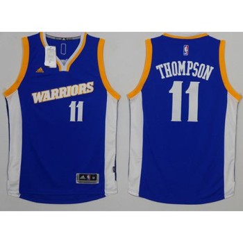 Warriors #11 Klay Thompson Royal Stretch Crossover Stitched NBA Jersey