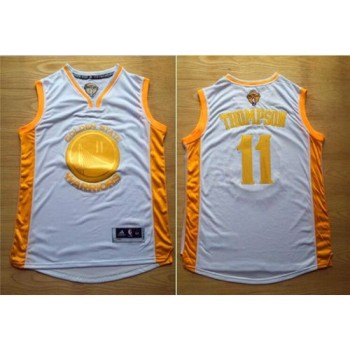 Warriors #11 Klay Thompson White(Gold No.) Stitched NBA Jersey