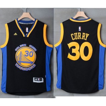 Warriors #30 Stephen Curry Black/Blue Stitched NBA Jersey