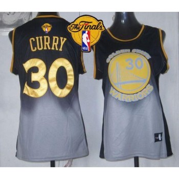 Warriors #30 Stephen Curry Black/Grey The Finals Patch Women's Fadeaway Fashion Stitched NBA Jersey