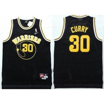 Warriors #30 Stephen Curry Black Throwback Stitched NBA Jersey