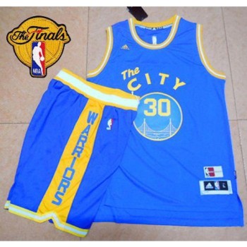 Warriors #30 Stephen Curry Blue Throwback The City A Set The Finals Patch Stitched NBA Jersey