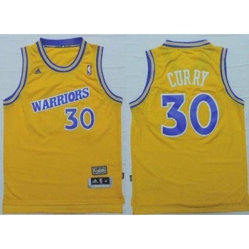 Warriors #30 Stephen Curry Gold Throwback Stitched NBA Jersey