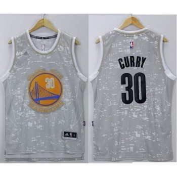 Warriors #30 Stephen Curry Grey City Light Stitched NBA Jersey