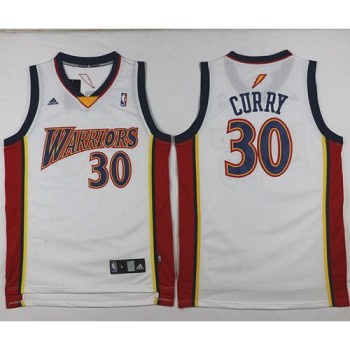 Warriors #30 Stephen Curry White Throwback Stitched NBA Jersey