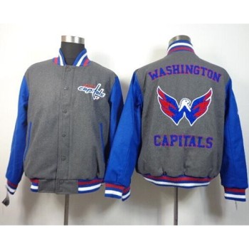 Washington Capitals Blank Satin Button-Up Grey NHL Jacket Washington Capitals Blank Satin Button-Up Grey NHL Jacket