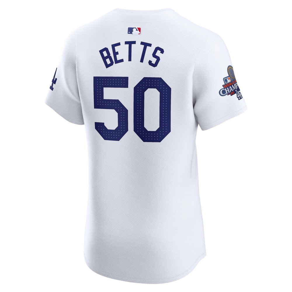 Men's Los Angeles Dodgers #50 Mookie Betts White 2024 World Series Champions Home Elite Player Jersey
