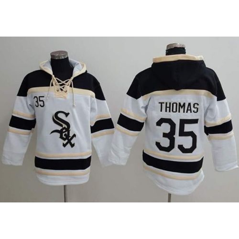 White Sox #35 Frank Thomas White Sawyer Hooded Sweatshirt MLB Hoodie