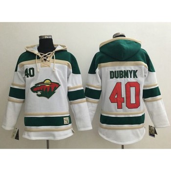 Wild #40 Devan Dubnyk White Sawyer Hooded Sweatshirt Stitched NHL Jersey Wild #40 Devan Dubnyk White Sawyer Hooded Sweatshirt Stitched NHL Jersey