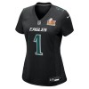Women's Philadelphia Eagles #1 Jalen Hurts Carbon Black Super Bowl LIX Fashion Game Player Jersey