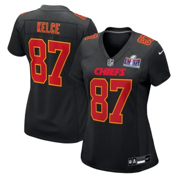Women's Kansas City Chiefs #87 Travis Kelce Black Super Bowl LVIII Carbon Fashion Game Player Jersey