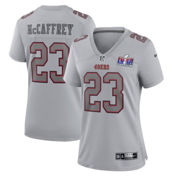 Women's San Francisco 49ers #23 Christian McCaffrey Gray Super Bowl LVIII Atmosphere Fashion Game Jersey Women's San Francisco 49ers #23 Christian McCaffrey Gray Super Bowl LVIII Atmosphere Fashion Game Jersey