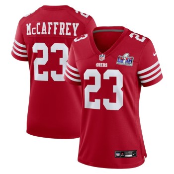 Women's San Francisco 49ers #23 Christian McCaffrey Scarlet Super Bowl LVIII Game Jersey Women's San Francisco 49ers #23 Christian McCaffrey Scarlet Super Bowl LVIII Game Jersey