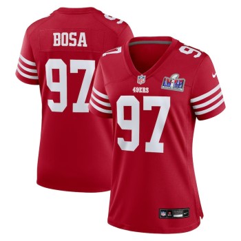 Women's San Francisco 49ers #97 Nick Bosa Scarlet Super Bowl LVIII Game Jersey Women's San Francisco 49ers #97 Nick Bosa Scarlet Super Bowl LVIII Game Jersey