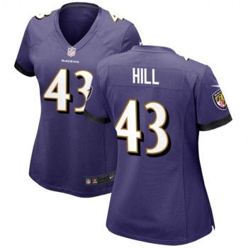 Women's Baltimore Ravens #43 Justice Hill Purple Football Jersey(Run Small) Women's Baltimore Ravens #43 Justice Hill Purple Football Jersey(Run Small)