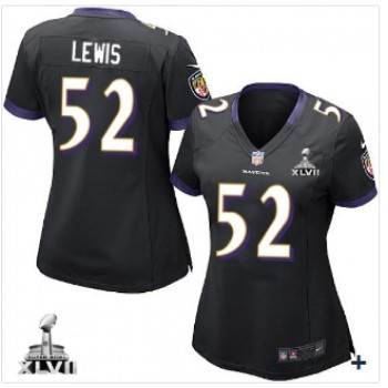 Women's Baltimore Ravens #52 Ray Lewis Black Alternate With Super Bowl Patch Elite Jersey(Run Small)
