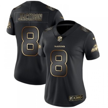 Women's Baltimore Ravens #8 Lamar Jackson 2019 Black Gold Edition Stitched NFL Jersey(Run Small) Women's Baltimore Ravens #8 Lamar Jackson 2019 Black Gold Edition Stitched NFL Jersey(Run Small)