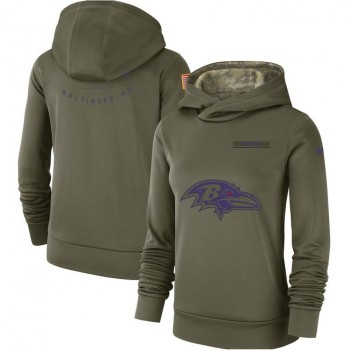 Women's Baltimore Ravens Olive Salute to Service Team Logo Performance Pullover NFL Hoodie Women's Baltimore Ravens Olive Salute to Service Team Logo Performance Pullover NFL Hoodie