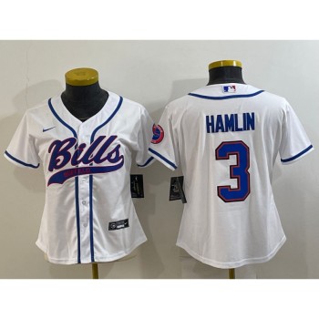 Women's Buffalo Bills #3 Damar Hamlin White With Patch Cool Base Stitched Baseball Jersey(Run Small) Women's Buffalo Bills #3 Damar Hamlin White With Patch Cool Base Stitched Baseball Jersey(Run Small)