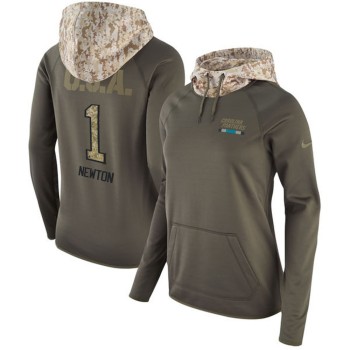 Women's Carolina Panthers #1 Cam Newton Olive Salute to Service Sideline Therma Pullover Hoodie Women's Carolina Panthers #1 Cam Newton Olive Salute to Service Sideline Therma Pullover Hoodie