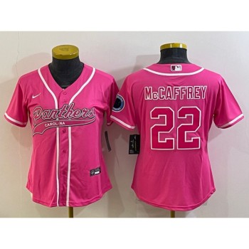 Women's Carolina Panthers #22 Christian McCaffrey Pink With Patch Cool Base Stitched Baseball Jersey(Run Small) Women's Carolina Panthers #22 Christian McCaffrey Pink With Patch Cool Base Stitched Baseball Jersey(Run Small)