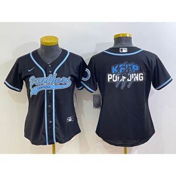 Women's Carolina Panthers Black Team Big Logo With Patch Cool Base Stitched Baseball Jersey(Run Small) Women's Carolina Panthers Black Team Big Logo With Patch Cool Base Stitched Baseball Jersey(Run Small)