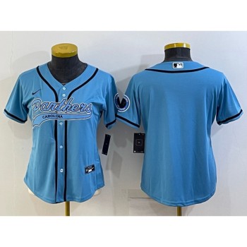 Women's Carolina Panthers Blank Blue With Patch Cool Base Stitched Baseball Jersey(Run Small) Women's Carolina Panthers Blank Blue With Patch Cool Base Stitched Baseball Jersey(Run Small)