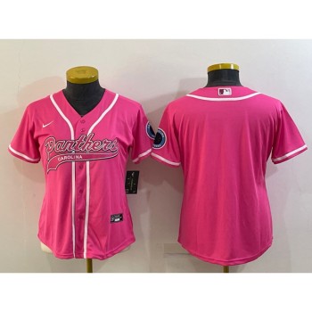 Women's Carolina Panthers Blank Pink With Patch Cool Base Stitched Baseball Jersey(Run Small) Women's Carolina Panthers Blank Pink With Patch Cool Base Stitched Baseball Jersey(Run Small)