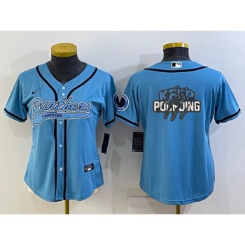 Women's Carolina Panthers Blue Team Big Logo With Patch Cool Base Stitched Baseball Jersey(Run Small) Women's Carolina Panthers Blue Team Big Logo With Patch Cool Base Stitched Baseball Jersey(Run Small)
