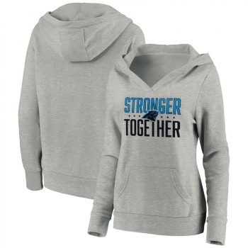 Women's Carolina Panthers Heather Gray Stronger Together Crossover Neck Pullover Hoodie(Run Small) Women's Carolina Panthers Heather Gray Stronger Together Crossover Neck Pullover Hoodie(Run Small)
