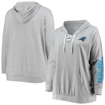 Women's Carolina Panthers Heathered Gray Lace-Up Pullover Hoodie Women's Carolina Panthers Heathered Gray Lace-Up Pullover Hoodie