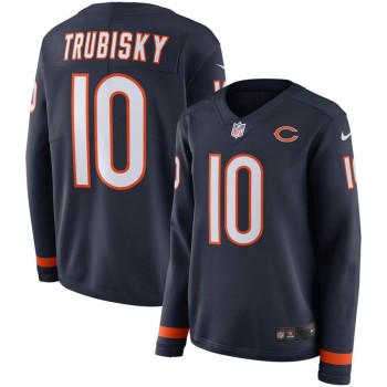 Women's Chicago Bears #10 Mitchell Trubisky Navy Therma Long Sleeve Stitched NFL Jersey Women's Chicago Bears #10 Mitchell Trubisky Navy Therma Long Sleeve Stitched NFL Jersey