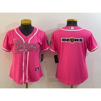 Women's Chicago Bears Pink Team Big Logo With Patch Cool Base Stitched Baseball Jersey(Run Small) Women's Chicago Bears Pink Team Big Logo With Patch Cool Base Stitched Baseball Jersey(Run Small)