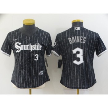 Women's Chicago White Sox #3 Harold Baines 2021 Black Connect city Stitched Jersey(Run Small) Women's Chicago White Sox #3 Harold Baines 2021 Black Connect city Stitched Jersey(Run Small)