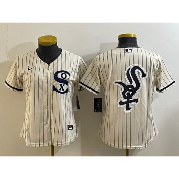 Women's Chicago White Sox Cream Team Big Logo Stitched Jersey(Run Small) 01 Women's Chicago White Sox Cream Team Big Logo Stitched Jersey(Run Small) 01