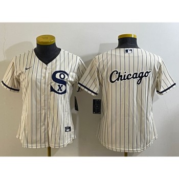 Women's Chicago White Sox Cream Team Big Logo Stitched Jersey(Run Small) 02 Women's Chicago White Sox Cream Team Big Logo Stitched Jersey(Run Small) 02