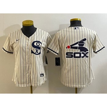 Women's Chicago White Sox Cream Team Big Logo Stitched Jersey(Run Small) 03 Women's Chicago White Sox Cream Team Big Logo Stitched Jersey(Run Small) 03
