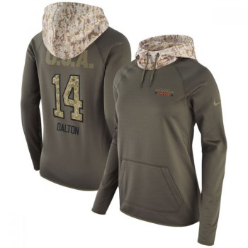 Women's Cincinnati Bengals #14 Andy Dalton Olive Salute to Service Sideline Therma Pullover Hoodie Women's Cincinnati Bengals #14 Andy Dalton Olive Salute to Service Sideline Therma Pullover Hoodie