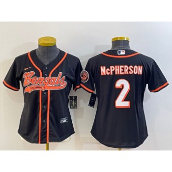 Women's Cincinnati Bengals #2 Evan McPherson Black With Patch Cool Base Stitched Baseball Jersey(Run Small) Women's Cincinnati Bengals #2 Evan McPherson Black With Patch Cool Base Stitched Baseball Jersey(Run Small)