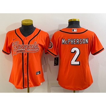 Women's Cincinnati Bengals #2 Evan McPherson Orange With Patch Cool Base Stitched Baseball Jersey(Run Small) Women's Cincinnati Bengals #2 Evan McPherson Orange With Patch Cool Base Stitched Baseball Jersey(Run Small)